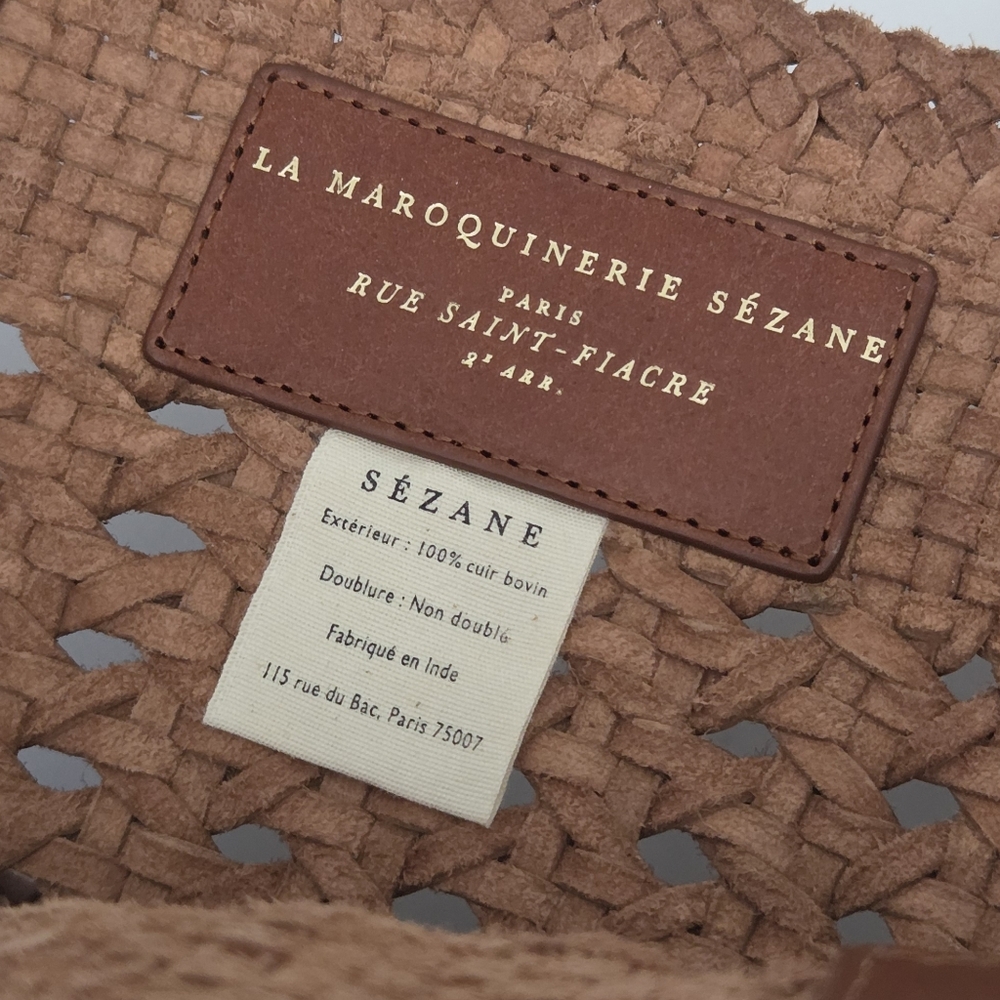 RARE SEZANE SAC CRISTOBAL LARGE WOVEN RATTAN LEATHER SHOPPER MARKET TOTE BAG - Picture 5 of 8